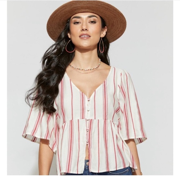 Trixxi Tops - Francescs’s NWT Red and White Striped Peplum Blouse